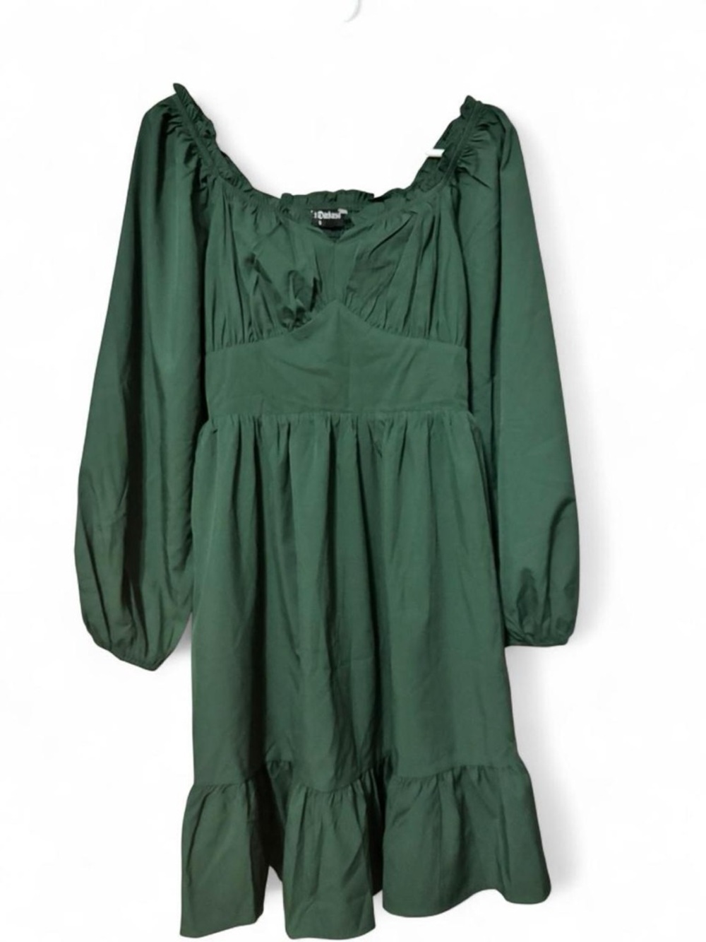 Scarlet Darkness Forest Green Long Sleeve Ruffle Hem Mini Dress